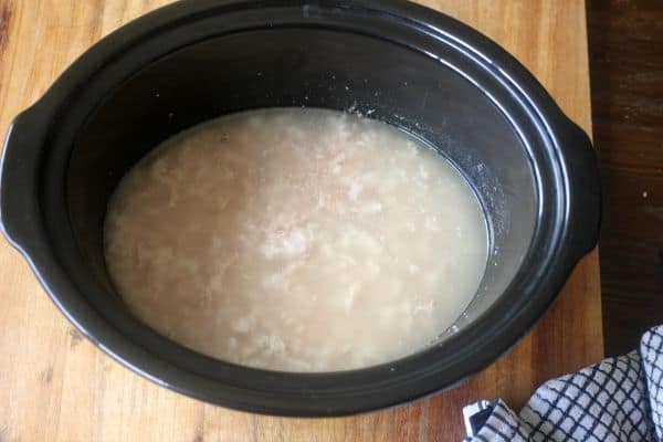 Lard after about 20 minutes in slow cooker on low.