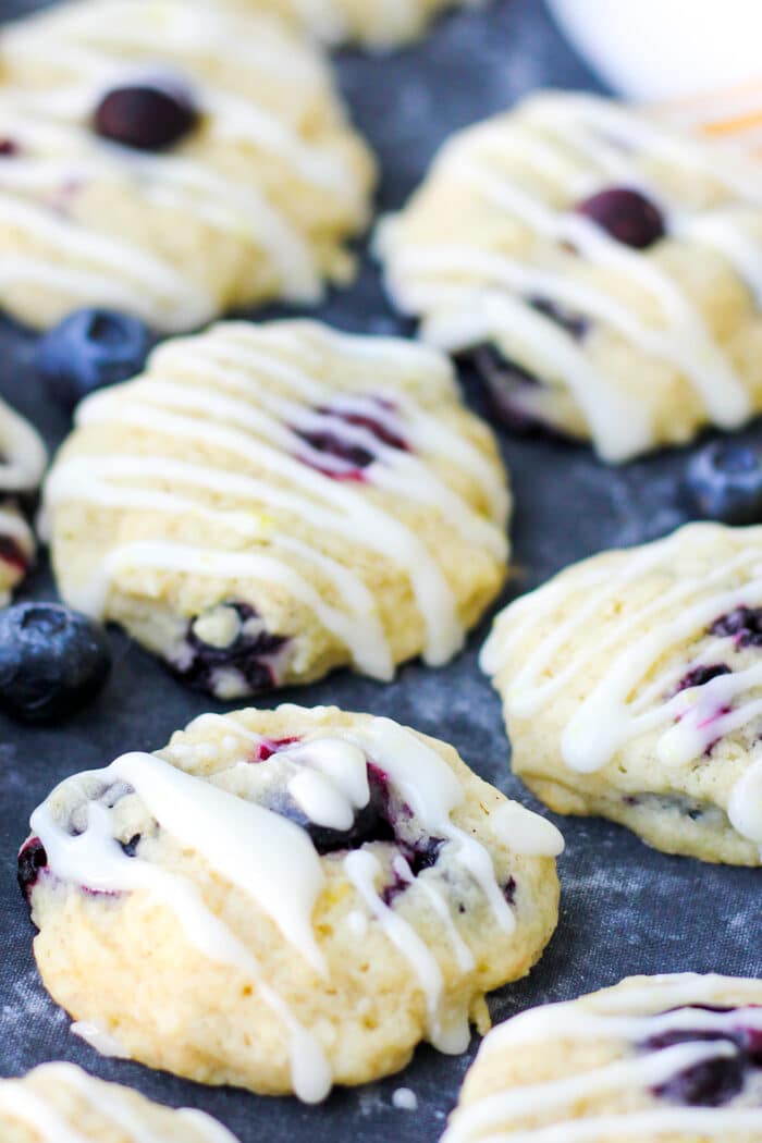 Upclose view of Blueberry Cookies with lemon glaze