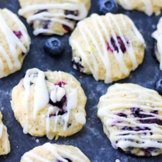 Blueberry cookies after being glazed with lemon glaze