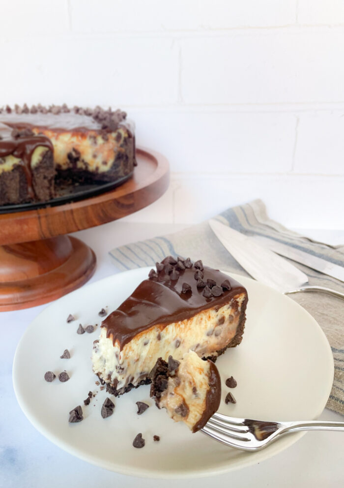 A slice of Chocolate Chip Cheesecake