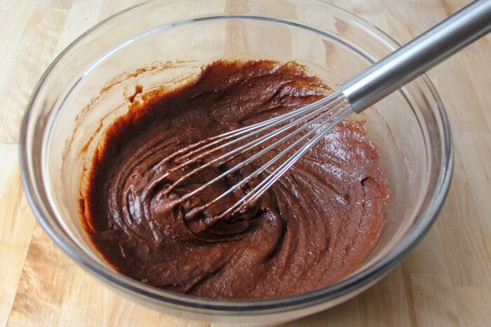 Brownie batter being mixed for the brookies