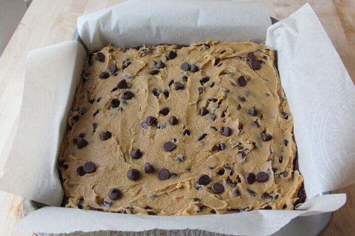 Brookies in the pan before being baked