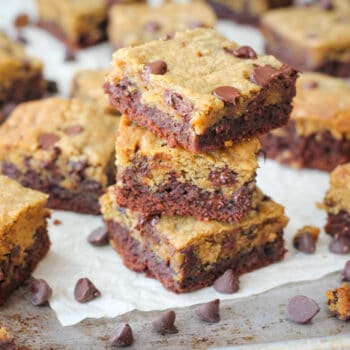 Brookies (brownie chocolate chip cookies) sliced and stacked