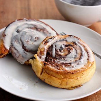 Cinnamon Roll French Toast with icing on a plate