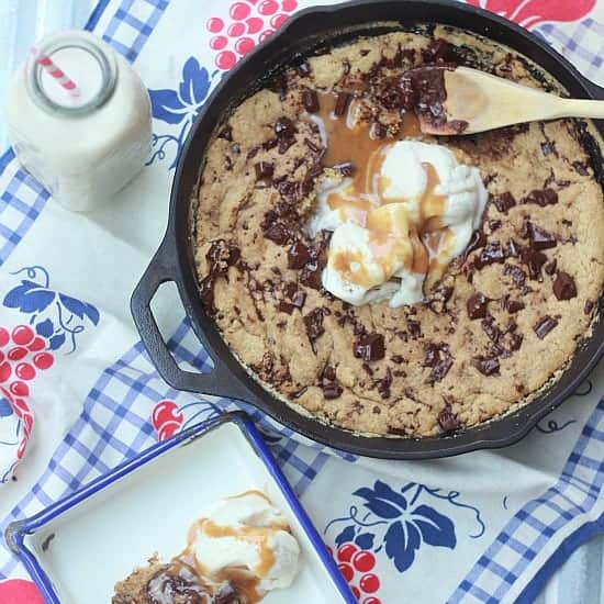 Salted Caramel Skillet Cookie with ice cream