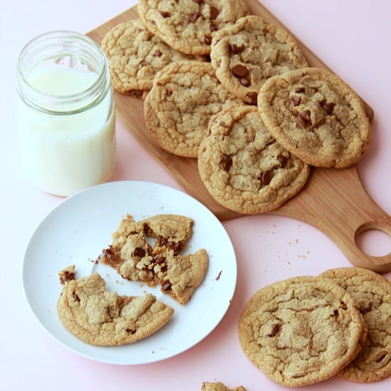 Chocolate Chip Cookies with a glass of milk
