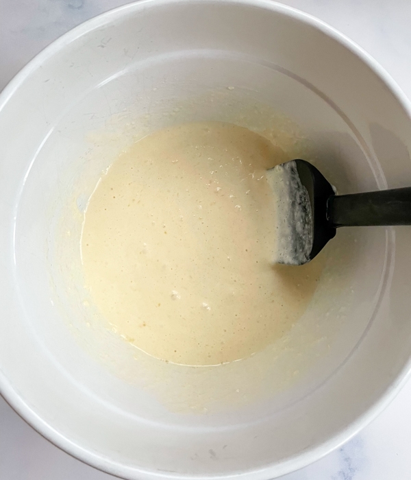 Wet and dry ingredients mixed together to form a batter.