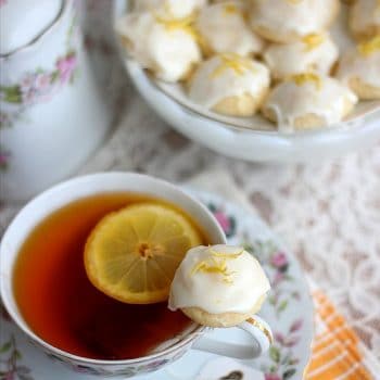 Lemon Goat Cheese Cookie on the rim of a cup of tea