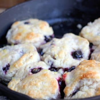 Blueberry Biscuits in a cast iron skillet