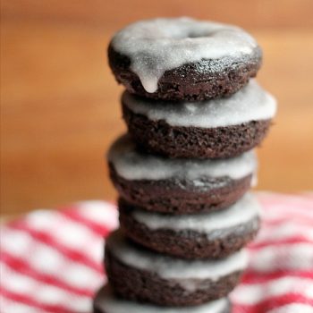 Mini Chocolate Glazed Donuts stacked up