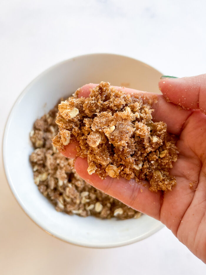 streusel crumbs shown in a bowl