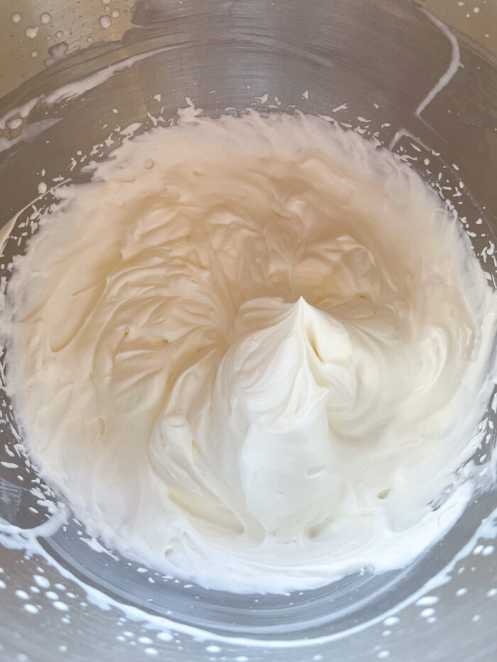 whipped cream at stiff peaks