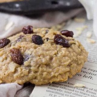 An upclose shot of an Oatmeal Raisin Cookie