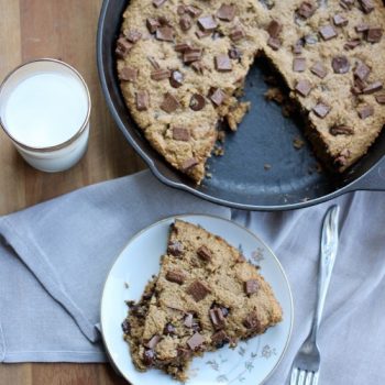 Chocolate Chip Peanut Butter Skillet Cookie slice on a plate