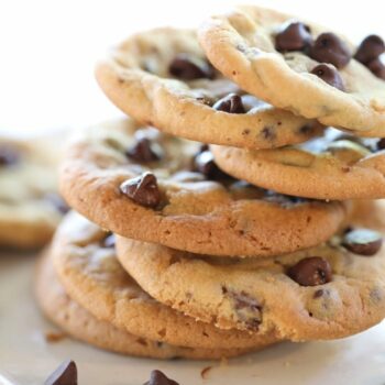 Stack of vegan chocolate chip cookies