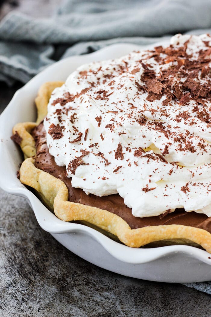 Upclose view of the Chocolate french silk pie