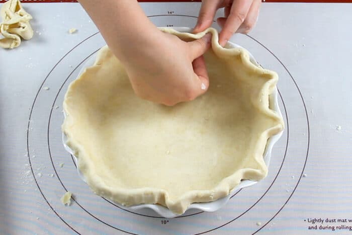 Preparing the pie crust for the french silk pie