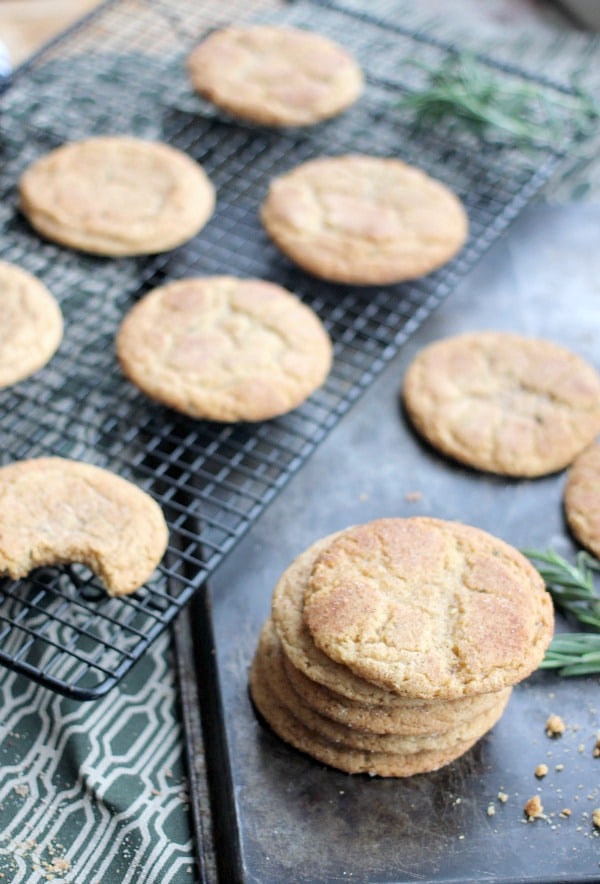 Chewy brown sugar snickerdoodles on a cooling rack after baking