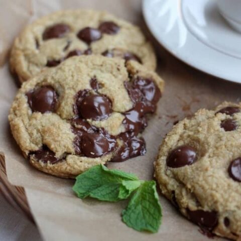Fresh Mint Chocolate Chip Cookies with a bite taken out