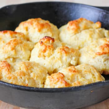 Easy drop biscuits in a cast iron skillet after being baked