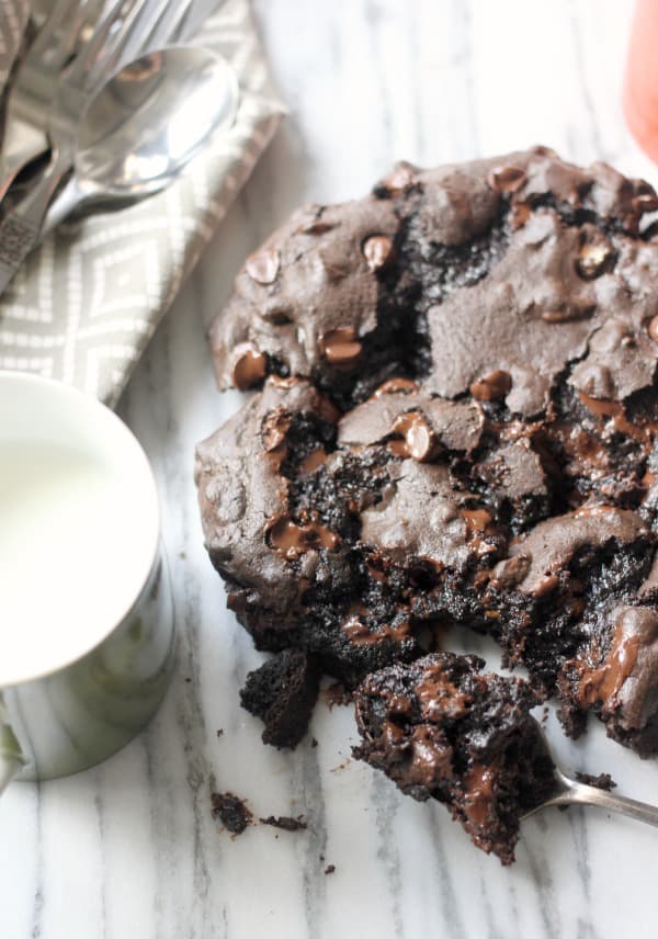 Huge Dark Chocolate Cookie with Espresso and Toasted Pecans with a bite taken out