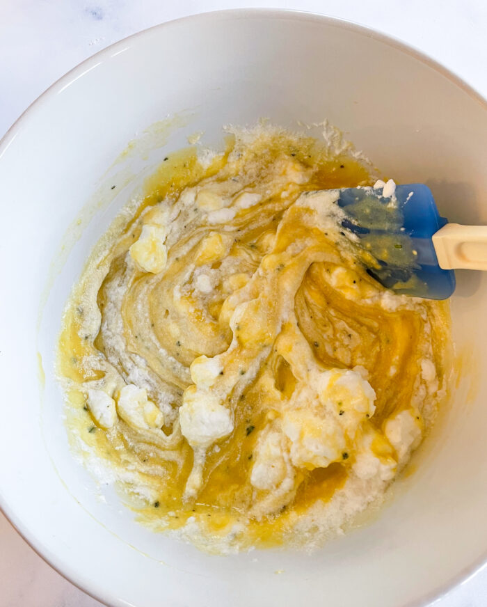 folding in meringue to cake batter