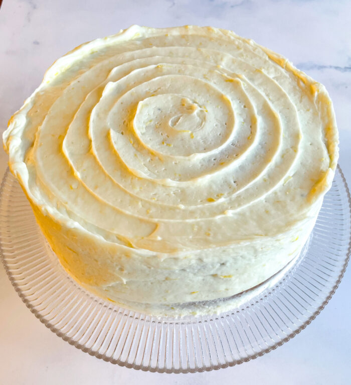 assembled cake with swirled top
