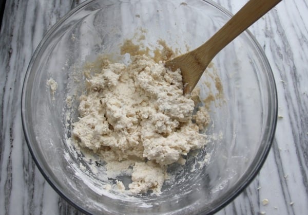 Buttermilk mixed into the flour mixture