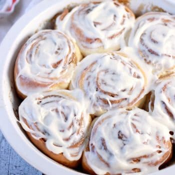 Classic Cinnamon Rolls with Cream Cheese Frosting in a baking dish