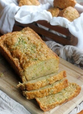 A sliced loaf of Zucchini Bread