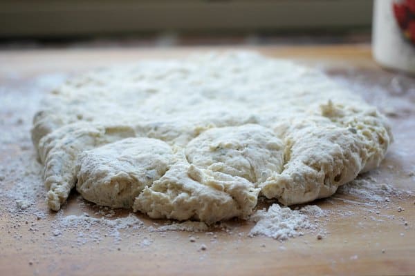 Biscuits being cut out from the dough