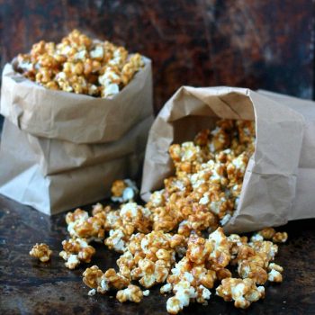 Salted Caramel Corn spilling out of paper bags