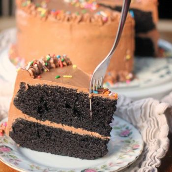 A slice of Chocolate Cake With Swiss Meringue Buttercream