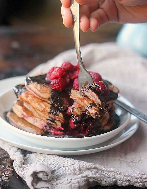 raspberry pancakes with chocolate glaze