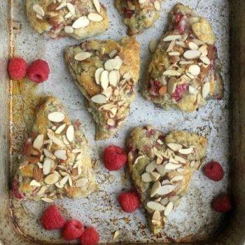 Raspberry Scones topped with sliced almonds