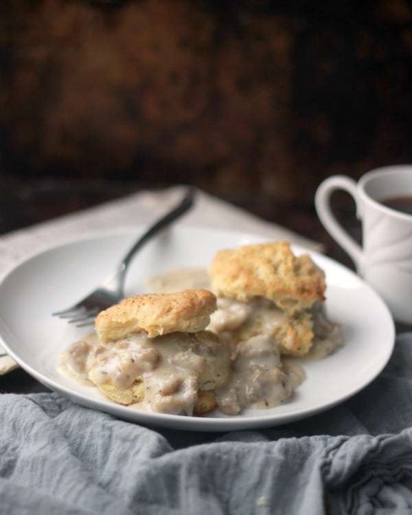 lard biscuits topped with sausage gravy