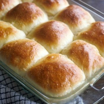 Soft Yeast Rolls in a casserole dish after baking
