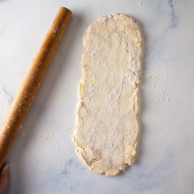 Quick puff pastry rolled out into a thin rectangle