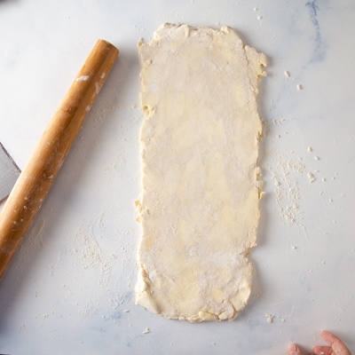 Quick puff pastry rolled out into a thin rectangle
