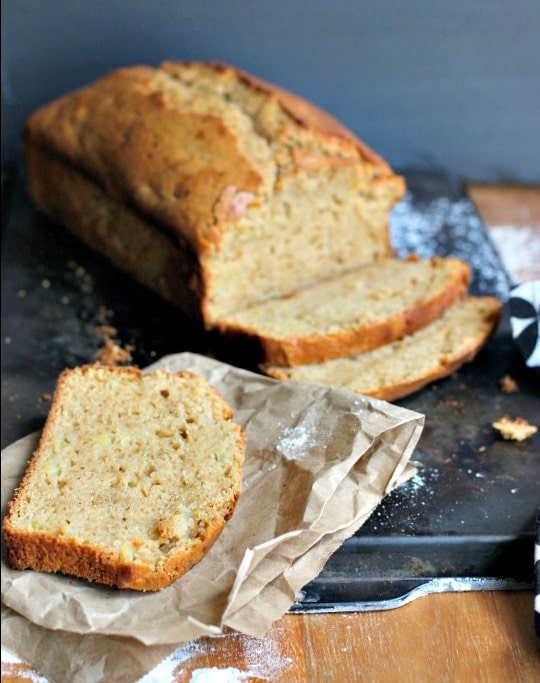 Sweet quick bread loaf cut in slices
