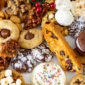 Variety of all types of festive holiday cookies