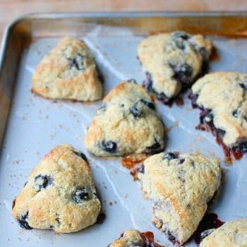 Blueberry scones on baking sheet
