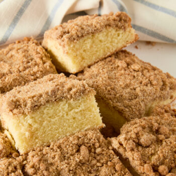 squares of coffee cake in a pile