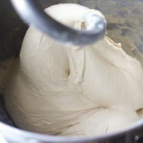 Dough being mixed with dough hook
