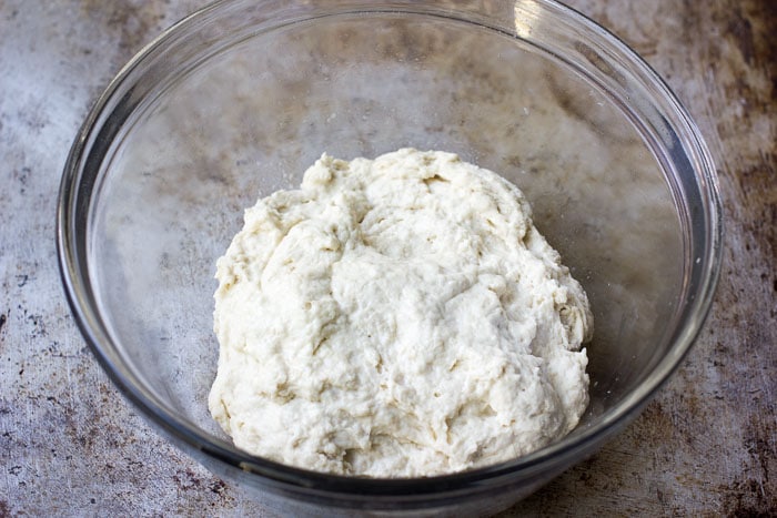 Shaggy french baguette dough before fermintation