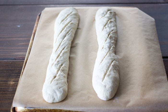 Scored french baguette loaves
