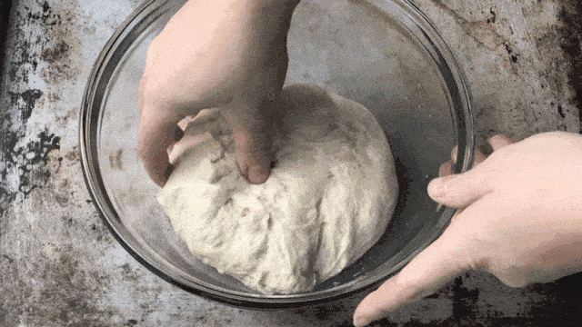 Demonstrating the stretch and fold technique for french baguettes