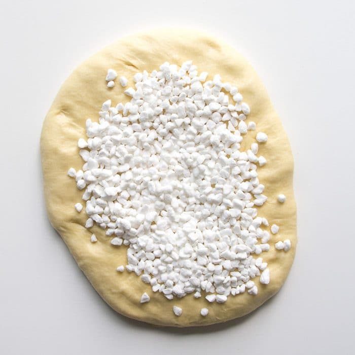 Pearled sugar added to dough