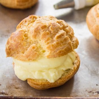 Pastry cream filled into a cream puff