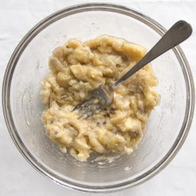 Mashed banana in a bowl